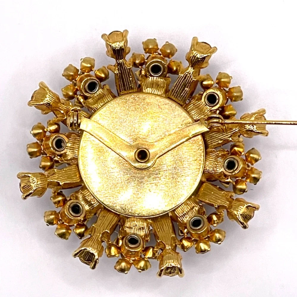 Vintage Pale Pink Deep Purple Rhinestone Sunburst Pin Brooch